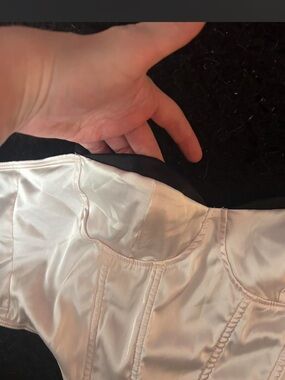 SHEIN Satin Bustier Crop Top in White and Black Trim
